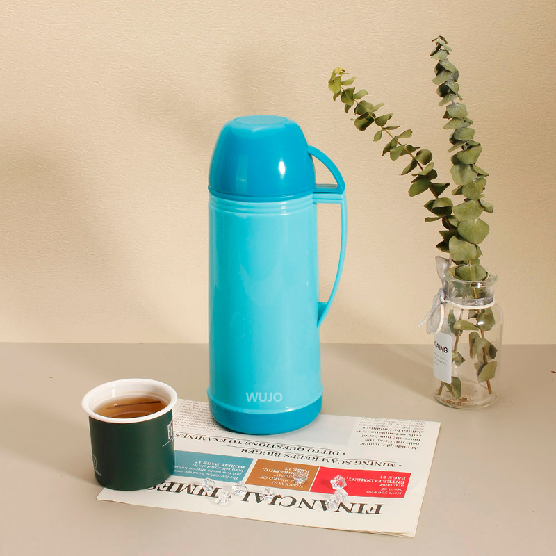 WUJO 1l Blue European South American Plastic Hot Tea Water Vacuum Thermos with Glass Liner