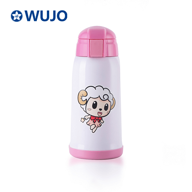 304 CUTE CARTOON STRAW Custom Hot Cold Double Wall Stainless Steel Vacuum School Kids Water Bottle with Bag