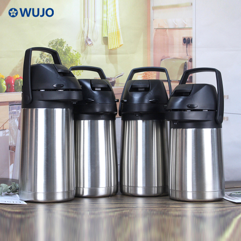 WUJO 1L 1.3L 1.6L 1.9L Air Pump Dispenser Silver Stainless Steel Termo Air Pot 