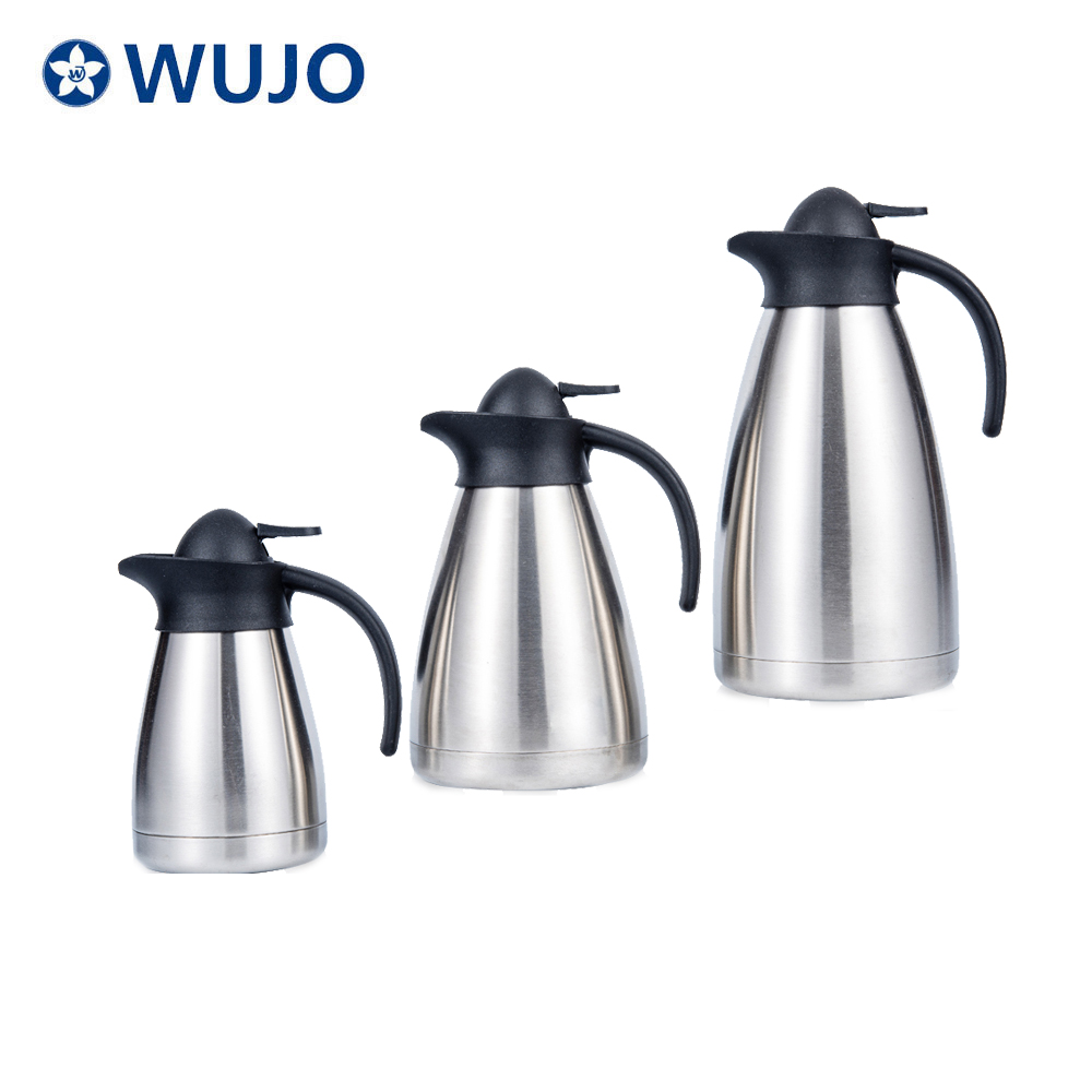 WUJO 304 Vacuum Insulatled Hotel Pure Silver Stainless Steel Coffee Pot Double Wall 