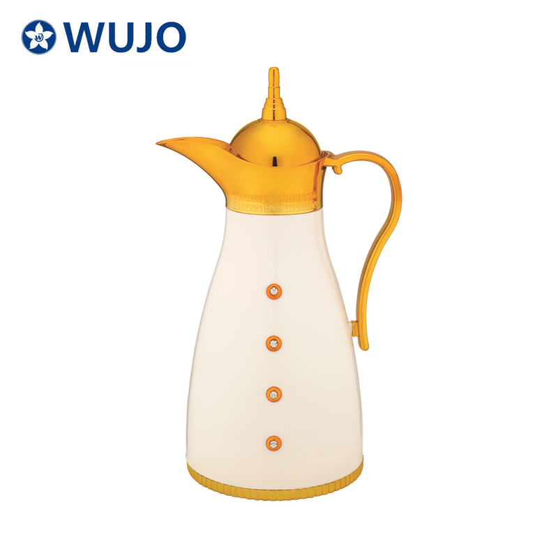 WUJO Arabic Dallah White Gold Electroplate Plastic Thermos with Glass Liner 