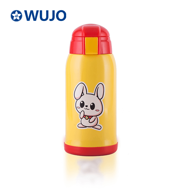 304 CUTE CARTOON STRAW Custom Hot Cold Double Wall Stainless Steel Vacuum School Kids Water Bottle with Bag