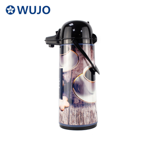 WUJO 1.9L Patterned Glass Lined Thermos Airpot Air Pressure Pump Coffee Pot Thermal Jug Tea Vacuum Flask