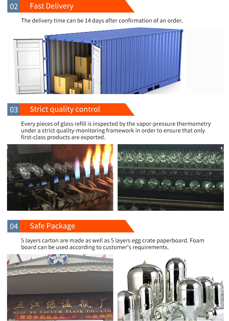 WUJO Manufacturer Customized Best Selling Thermos Vacuum Glass Refill with High Quality