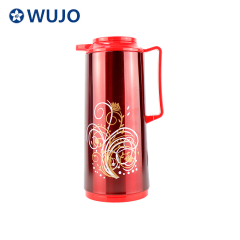 Wujo Factory Shining Red Stainless Steel Glass Inner Coffee Pot