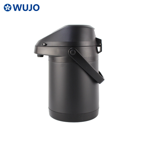 WUJO Double Wall Black 24hr Hot Water Thermos Air Pump Pot
