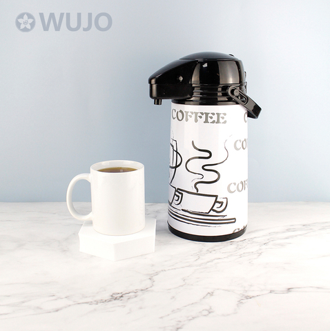 WUJJO Customized Metal Glass Inner Thermal Vacuum Coffee Thermos Pump