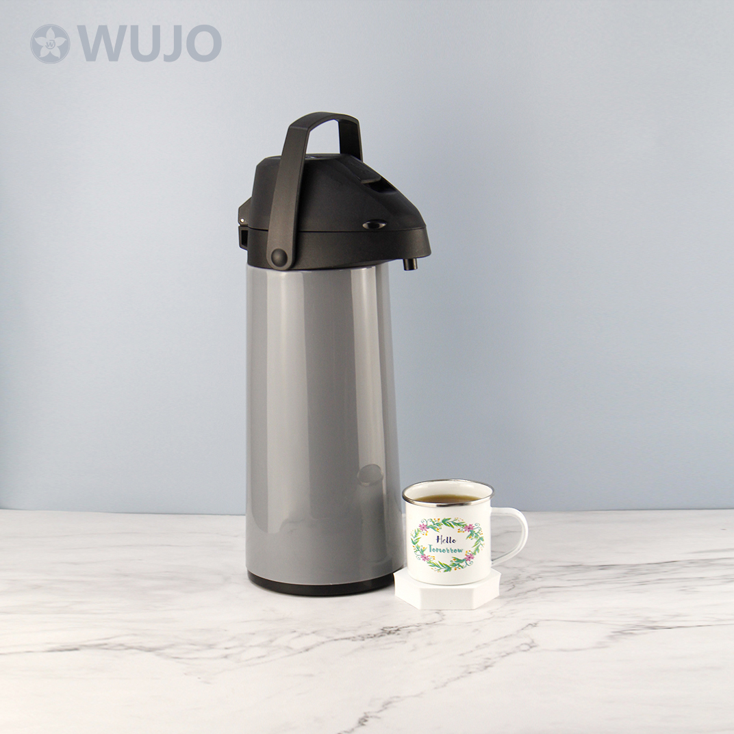 WUJO Glass Liner Stainless Steel Airpot Coffee Dispenser with Pump