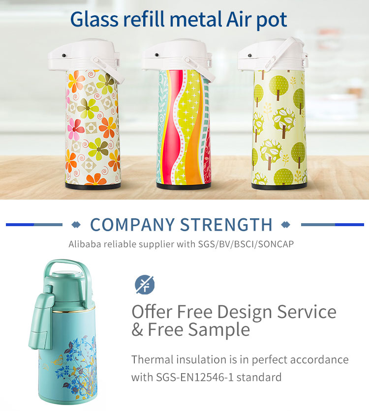 3L Good Price Pump Dispenser Tea Water Thermal Thermos Glass Refill Metal Air Coffee Pot