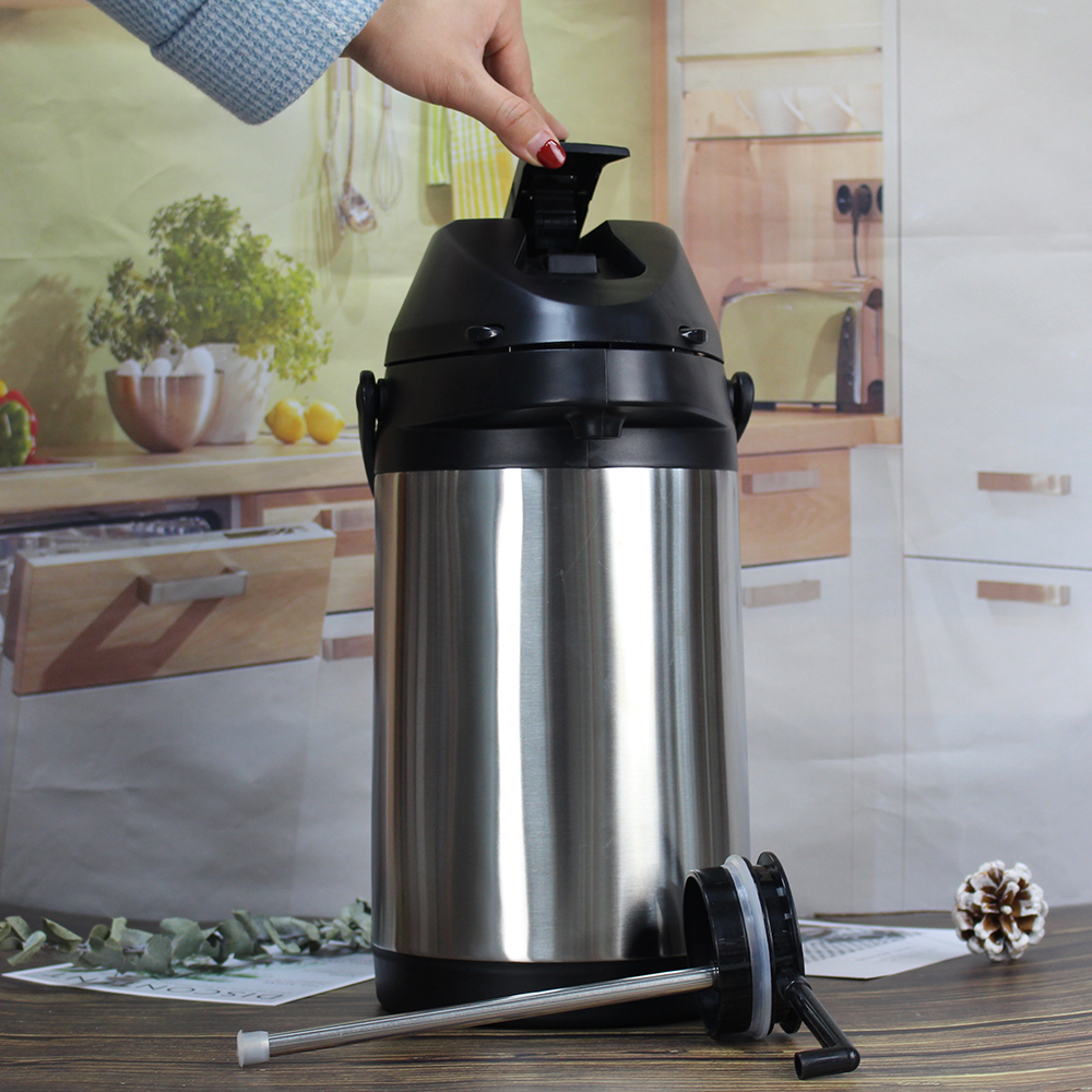 WUJO Silver Stainless Steel Pump Hot Water Airpot Coffee Dispenser 
