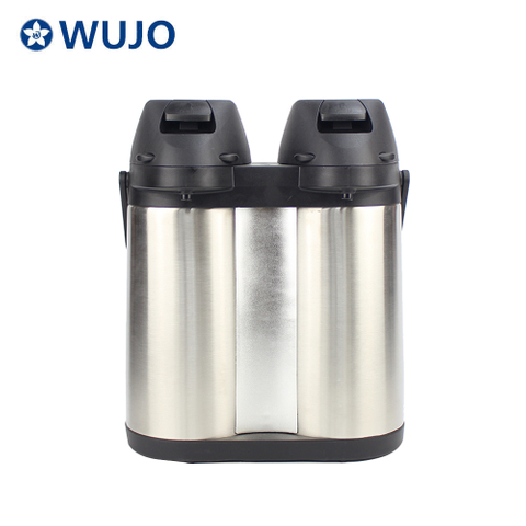 China Factory 1.9L Silver Double Wall Pump Thermos Stainless Steel Thermal Carafe Air Pot Flask