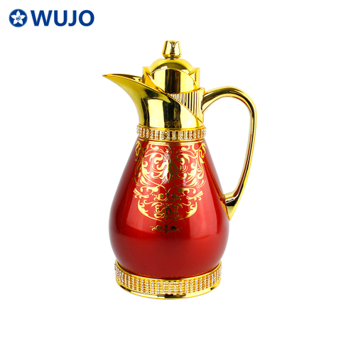 WUJO Customized High Quality 1L Pink Glass Refill Locked Lid Insulated Arabic LUXURY COFFEE POT
