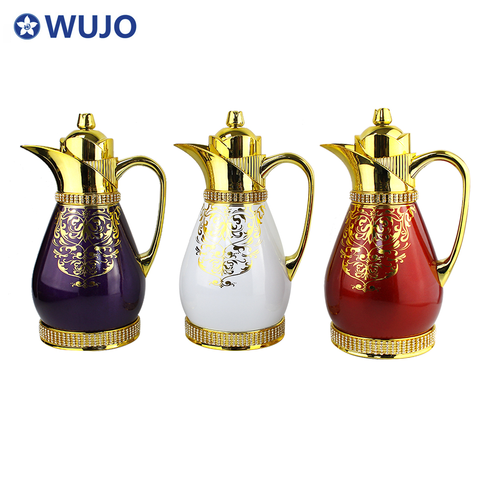 WUJO Customized High Quality 1L Pink Glass Refill Locked Lid Insulated Arabic LUXURY COFFEE POT