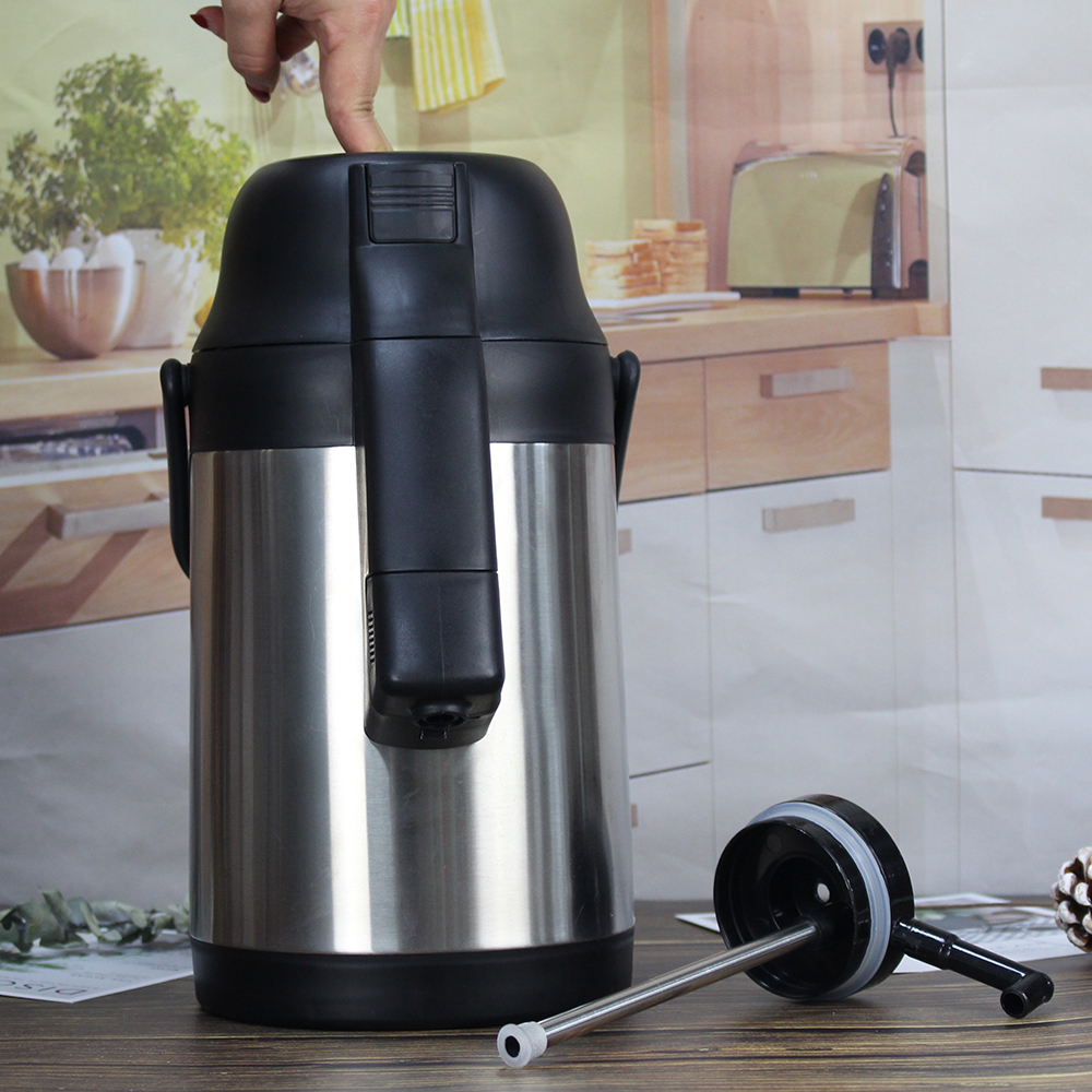 WUJO Double Wall Pump Thermos Stainless Steel Air Pot Vacuum Flask