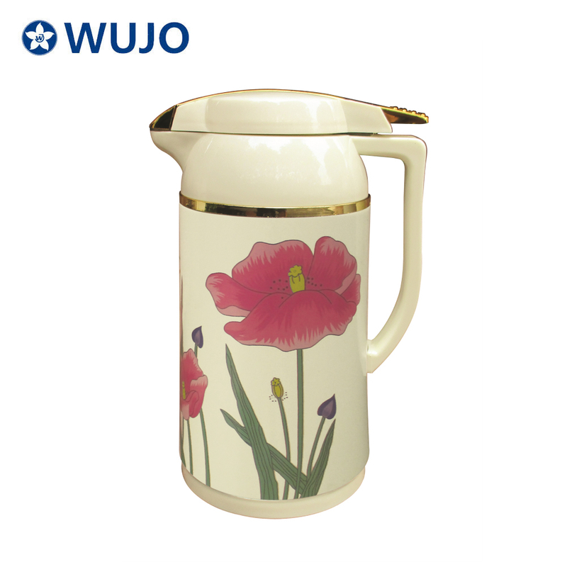 Cheap glass metal arabic thermal jug with decal design