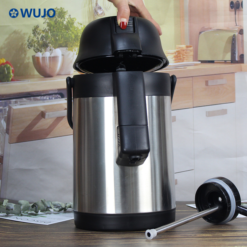 WUJO Double Wall Pump Thermos Stainless Steel Air Pot Vacuum Flask