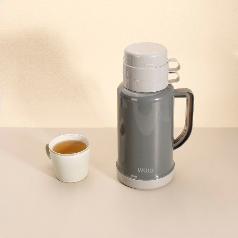WUJO 1.8L Grey European Hot Tea Water Vacuum Plastic Travel Coffee Thermos