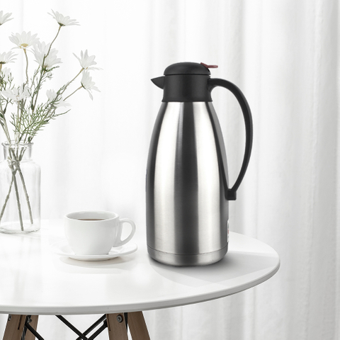WUJO 24hr 2 Liter Hot Cold Water Coffee Tea Silver Double Wall Stainless Steel Thermo