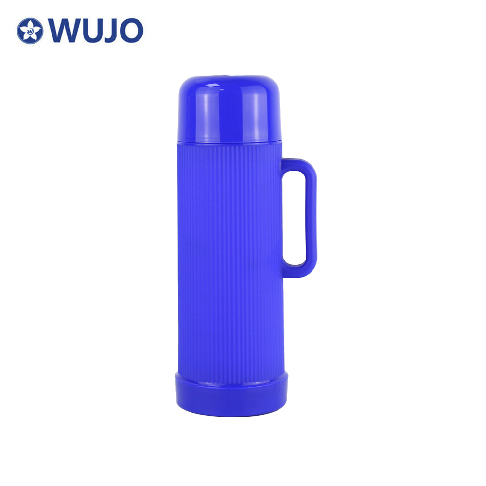 WUJO South American 1000ml Blue Hot Cold Water Coffee Insulated Thermal Plastic Vaccum Flask with Straw