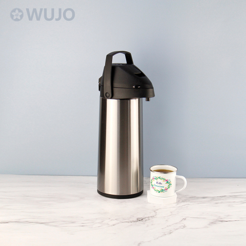 WUJO Glass Liner Stainless Steel Airpot Coffee Dispenser with Pump