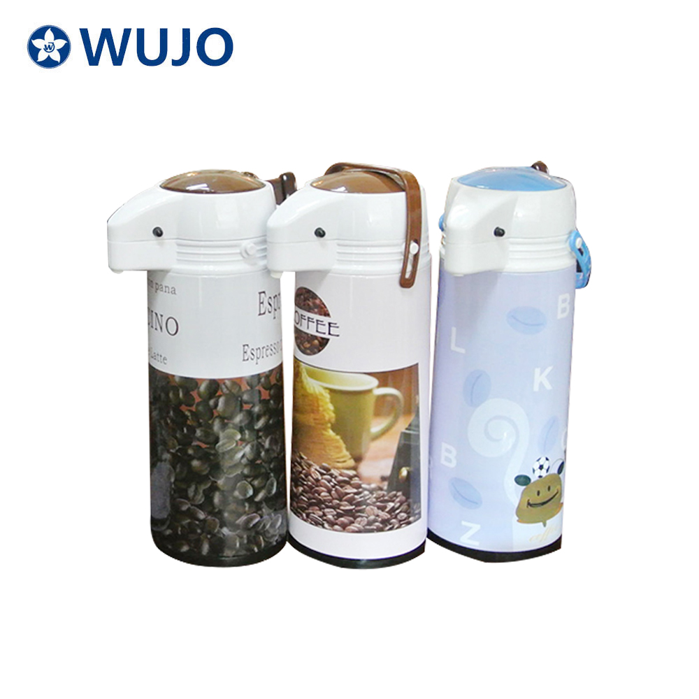 WUJO Customized Pump 1L 1.9L Airpot Thermos Glass Refill Vacuum Flask