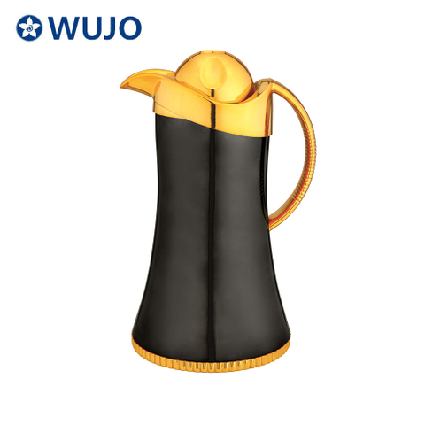WUJO Arabic Dubai Luxury Simple Glass Liner Black Plastic Coffee Pot with Gold Handle