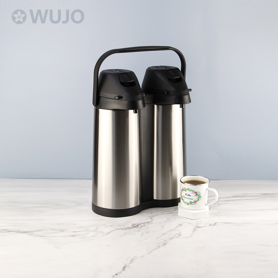 WUJO 24Hr Double Head Glass Lined Airpot Stainless Steel Flask Jug
