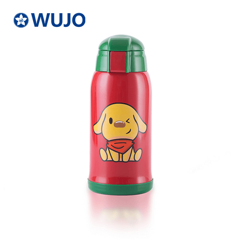 304 CUTE CARTOON STRAW Custom Hot Cold Double Wall Stainless Steel Vacuum School Kids Water Bottle with Bag
