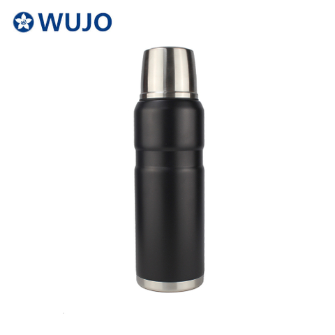WUJO Double Wall Silver Black 304 Hot Cold Water Bottle Stanley Termos Stainless Steel Thermos