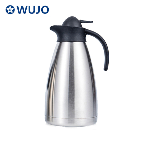 WUJO 304 Vacuum Insulatled Hotel Pure Silver Stainless Steel Coffee Pot Double Wall 