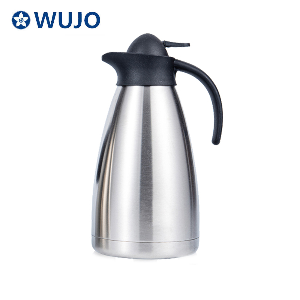 WUJO 304 Vacuum Insulatled Hotel Pure Silver Stainless Steel Coffee Pot Double Wall 