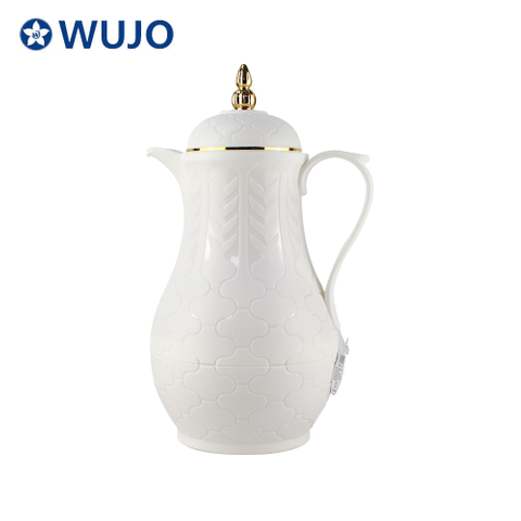 WUJO White Glass Refill 1L High Quality Wholesale Thermo Turkish Plastic Arabic Coffee Pot 