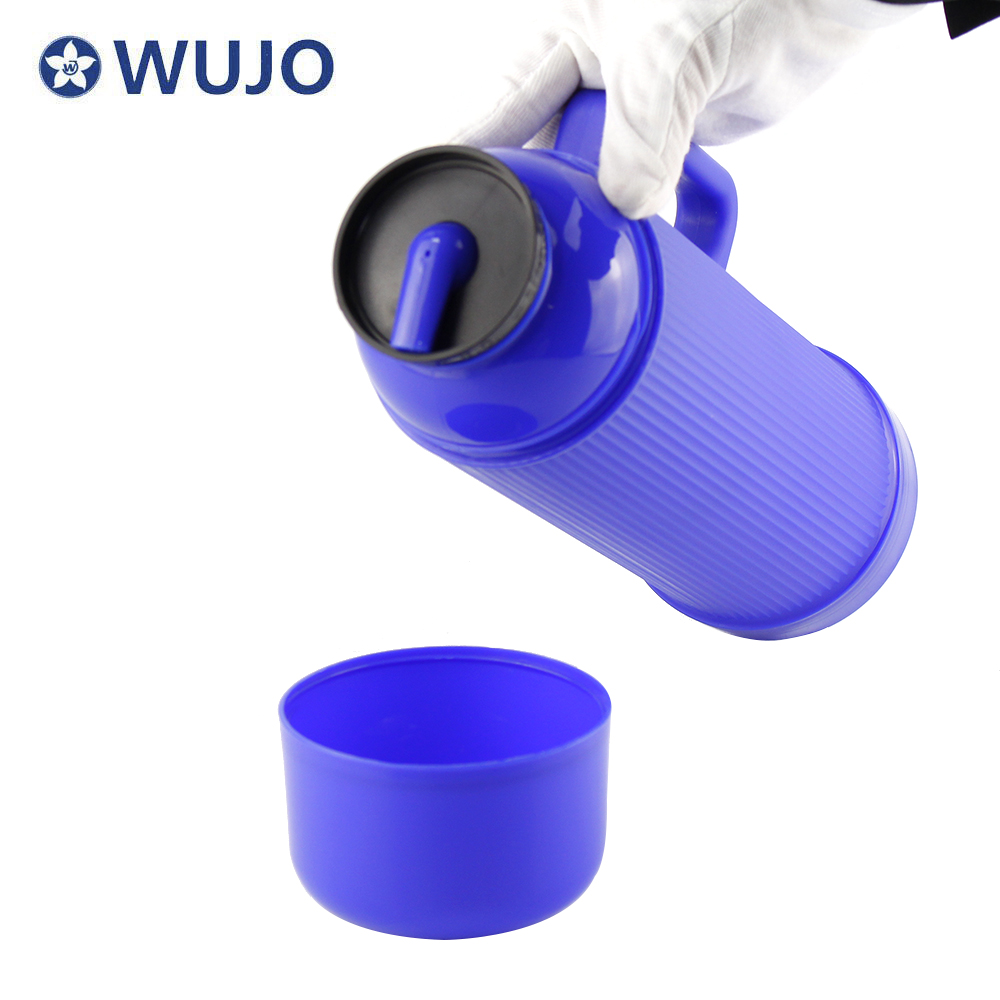 WUJO South American 1000ml Blue Hot Cold Water Coffee Insulated Thermal Plastic Vaccum Flask with Straw