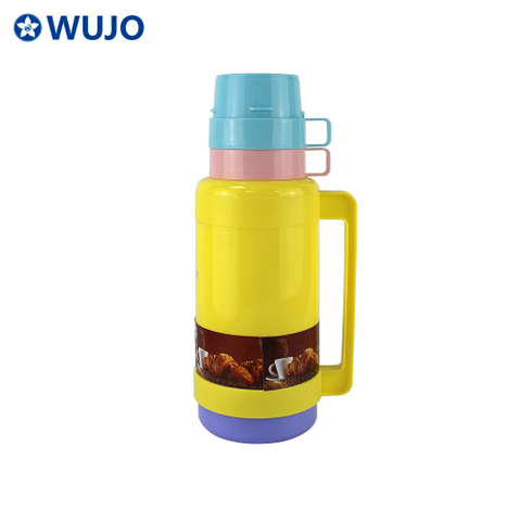 Manufacturer Yellow Hot 24h Thermal Plastic 1L 1.8 Ltr Thermos Flask with Two cups From China WUJO