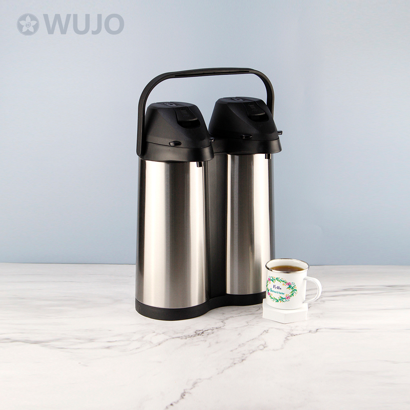 WUJO 24Hr Double Head Glass Lined Airpot Stainless Steel Flask Jug